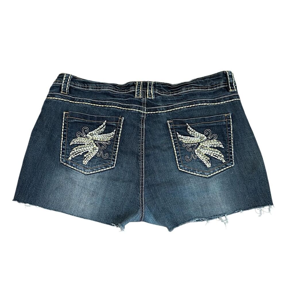 Y2K suko jeans low rise denim shorts rhinestone wings on back pockets stretchy